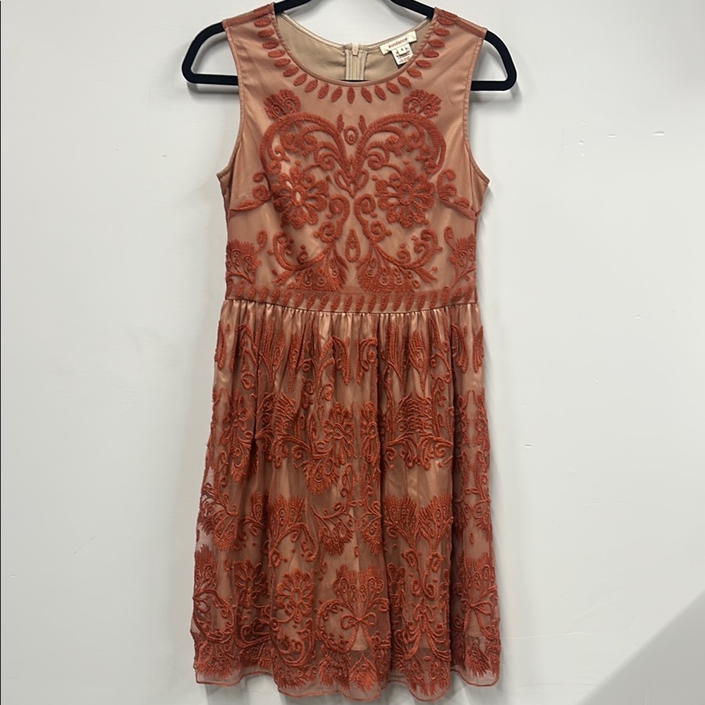 Sundance Elegant Embroidered Sleeveless burnt orange Dress 4